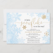 Invitation Petit flocon d'or bleu baby shower (Devant)