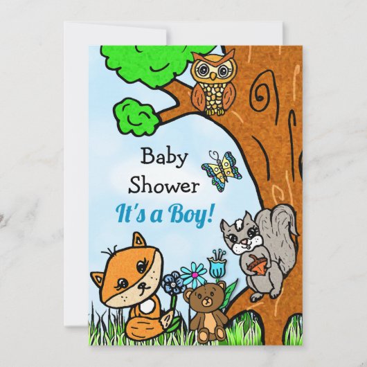 Invitation Petit Fox et Forest Friends Baby shower du garçon (Devant)
