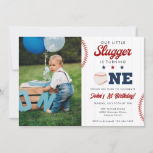 Invitation Petit frappeur de baseball Photo d'anniversaire 1è
