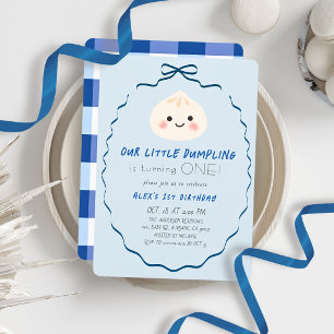 Invitation Petit garçon au noeud bleu Dumpling 1er anniversai