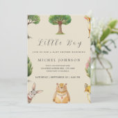 Invitation Petit garçon Boho Baby shower d'animaux de bois Bo (Debout devant)