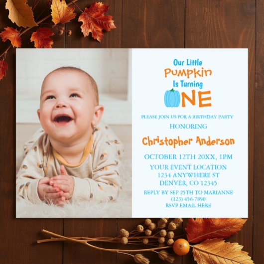 Invitation Petit garçon Citrouille 1er anniversaire
