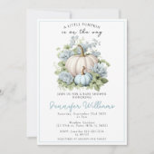 Invitation Petit garçon citrouille bleu baby shower invitatio (Devant)