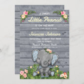 Invitation Petit Garçon d'arachide éléphant Floral Rustique B (Devant / Derrière)
