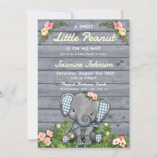 Invitation Petit Garçon d'arachide éléphant Floral Rustique B