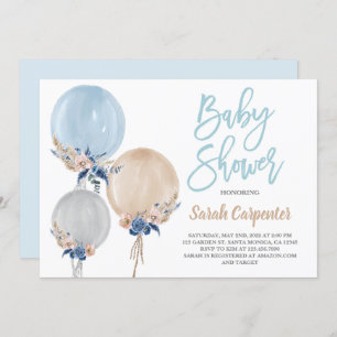 Invitation Petit garçon de ballons de baby shower bleu sombre