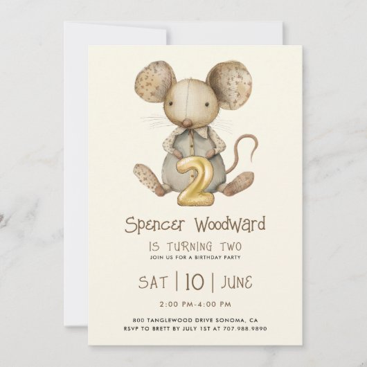 Invitation Petit Garçon de Souris Anniversaire à deux ans (Devant)