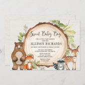 Invitation Petit garçon doux forêt amis bois baby shower (Devant / Derrière)