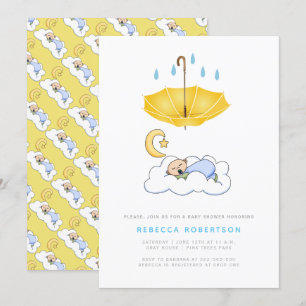 Invitation Petit garçon endormi douche jaune parapluie