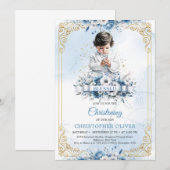 Invitation Petit garçon mignon avec bijoux vêtement blanc bén (Devant / Derrière)