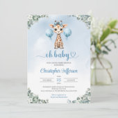 Invitation Petit garçon petit girafe baby shower eucalyptus (Debout devant)