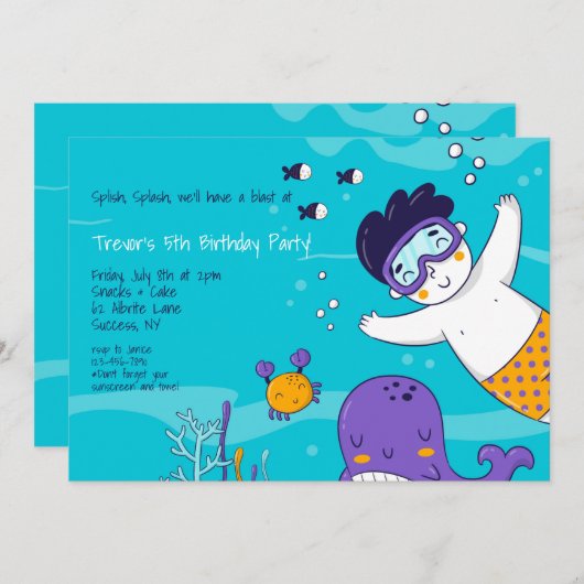 Invitation Petit garçon plongeur en apnée (Devant / Derrière)