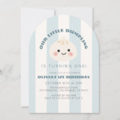 Invitation Petit garçon rayures bleues Dumpling 1er anniversa (Devant)