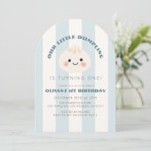 Invitation Petit garçon rayures bleues Dumpling 1er anniversa (Debout devant)