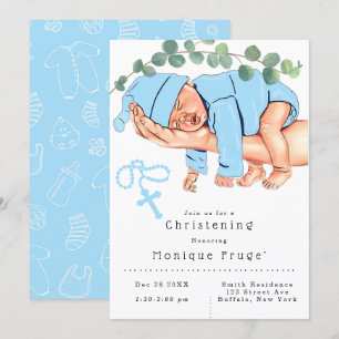 Invitation Petit garçon sur les bras de maman Rosaire Bleu Ch