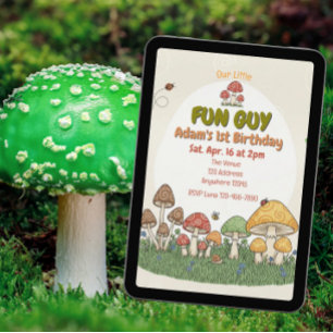 Invitation Petit gars amusant, champignon Fungi anniversaire