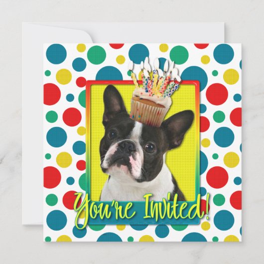 Invitation Petit gâteau d'invitation - Boston Terrier (Devant)