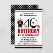 Invitation Petit gâteau mignon quarantième anniversaire noir (Devant / Derrière)