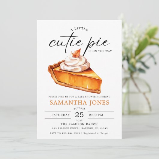 Invitation Petit gâteau pumpkin gingham bébé shower automnal (Debout devant)