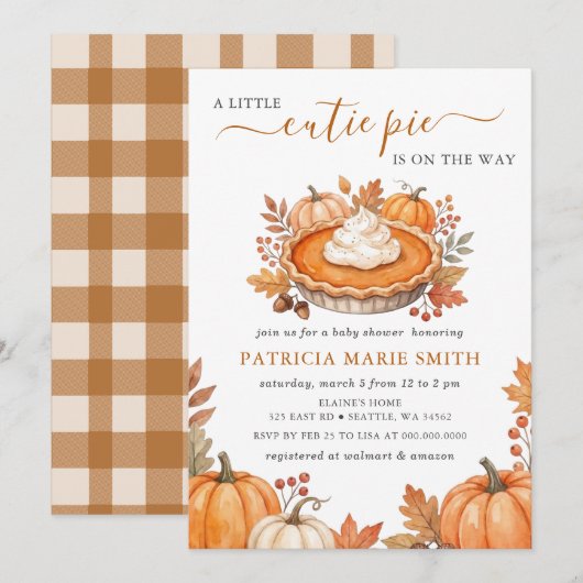 Invitation Petit Gâteau Pumpkin Pie Fête de Bébé d'Automne (Devant / Derrière)