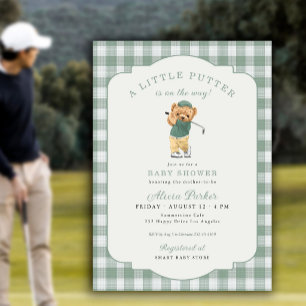 Invitation Petit golfeur en route shower gingham bébé