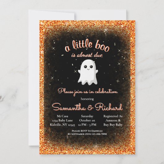 Invitation Petit Halloween mignon Fantôme Petit Baby shower B (Devant)