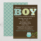 Invitation Petit hibou Baby Boy Shower Invitation, Motif (Devant / Derrière)