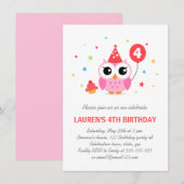 Invitation Petit hibou de la fête avec anniversaire de ballon (Devant / Derrière)