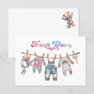 Invitation Petit Hippie Type Tee Clothesline Merci Note