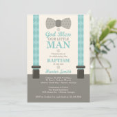 Invitation Petit Homme Baptême Invitation, Turquoise, Ivoire, (Debout devant)