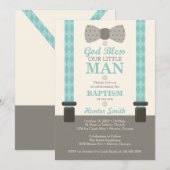 Invitation Petit Homme Baptême Invitation, Turquoise, Ivoire, (Devant / Derrière)