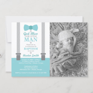 Invitation Petit Homme Baptême Photo Invitation, Aqua, Grey