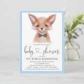 Invitation Petit Homme Fox Boy Baby shower de bois (Debout devant)
