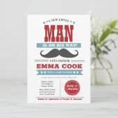 Invitation Petit Homme Mustache Bash Boy Baby shower (Debout devant)