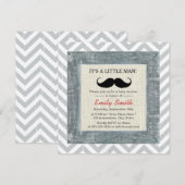 Invitation Petit Homme Mustache Chevron Stripes Baby shower (Devant / Derrière)