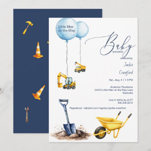 Invitation Petit homme sur le chemin Baby shower de construct