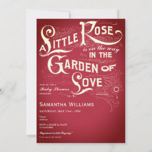 Invitation Petit Jardin Rose D'Amour Baby shower Vintage Roug