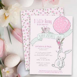 Invitation Petit Lapin avec Ballon Mignonne Fille Bébé Sprink