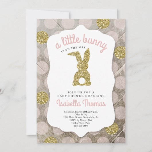 Invitation Petit lapin Baby shower à thème de Pâques pour fil (Devant)
