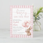 Invitation Petit Lapin Baby shower Fille Rose Tout En Un (Debout devant)