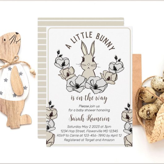 Invitation Petit lapin Baby shower neutre de genre