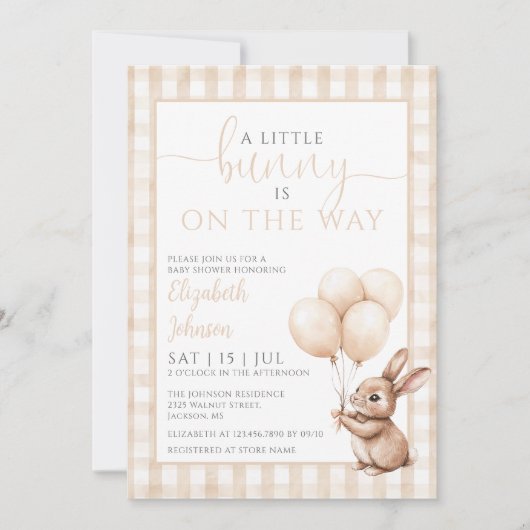 Invitation Petit lapin Baby shower neutre photo QR Code (Devant)