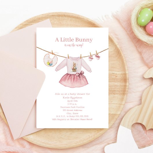 Invitation Petit lapin Baby shower Vêtements de Fille Rose Pâ
