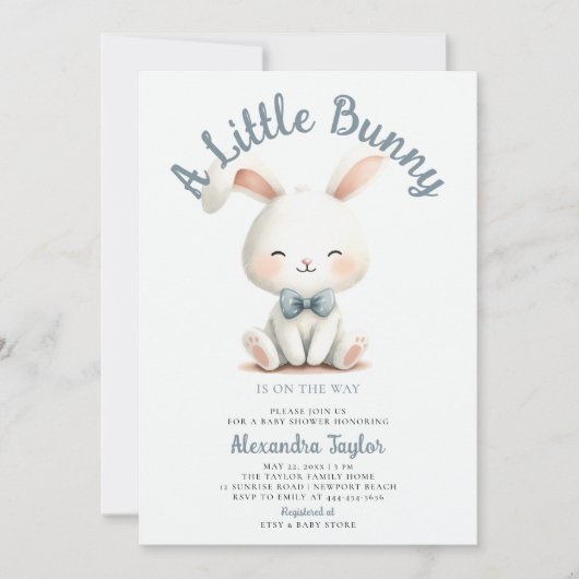 Invitation Petit Lapin Bow Cravate mignonne Simple bébé garço (Devant)