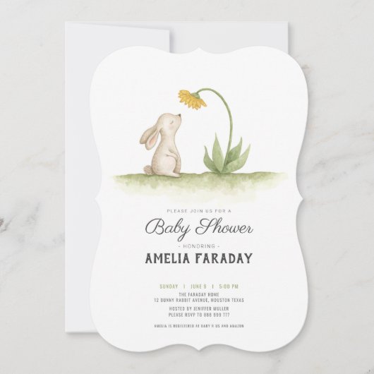 Invitation Petit lapin de lapin doux baby shower (Devant)