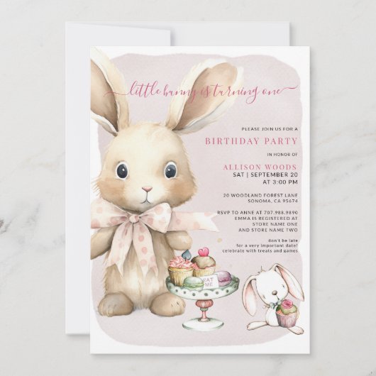 Invitation Petit lapin de lapin mignon premier anniversaire (Devant)