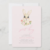 Invitation Petit lapin doux bébé rose photo Anniversaire (Devant)