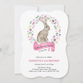 Invitation Petit Lapin Doux Jolie Fille Anniversaire (Devant)