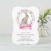 Invitation Petit Lapin Doux Jolie Fille Anniversaire (Debout devant)