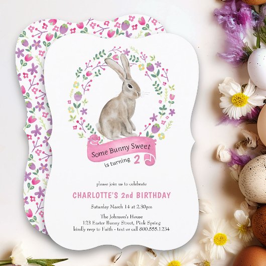 Invitation Petit Lapin Doux Jolie Fille Anniversaire
